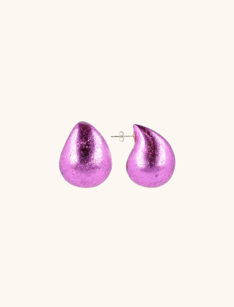 Wooden Earrings Scarlett Teardrop M Metallic Pink