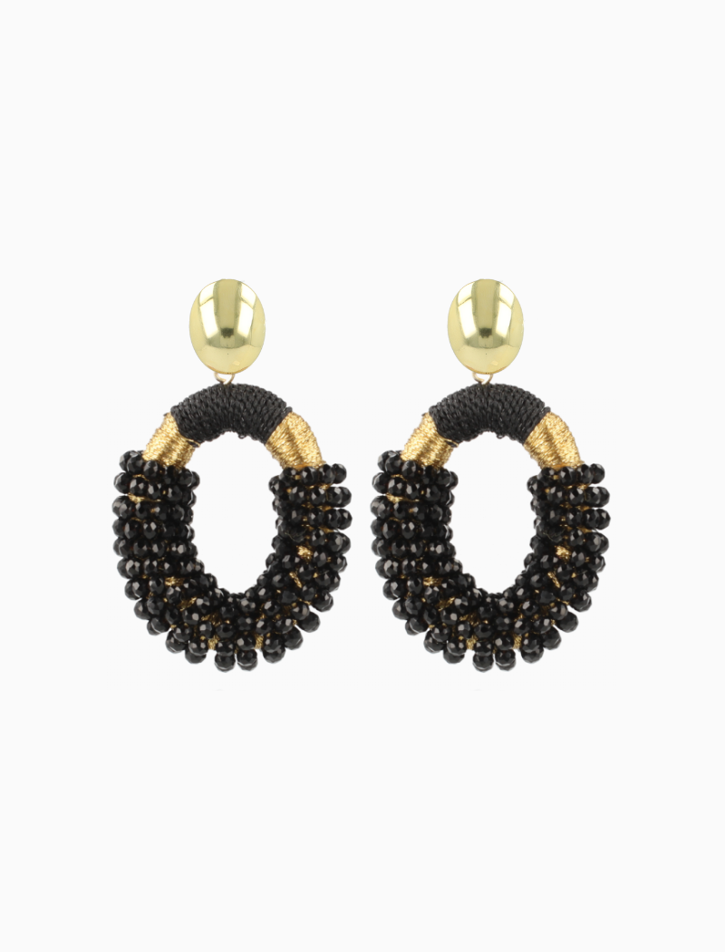 Zwarte Oorbellen Combi Ovaal M