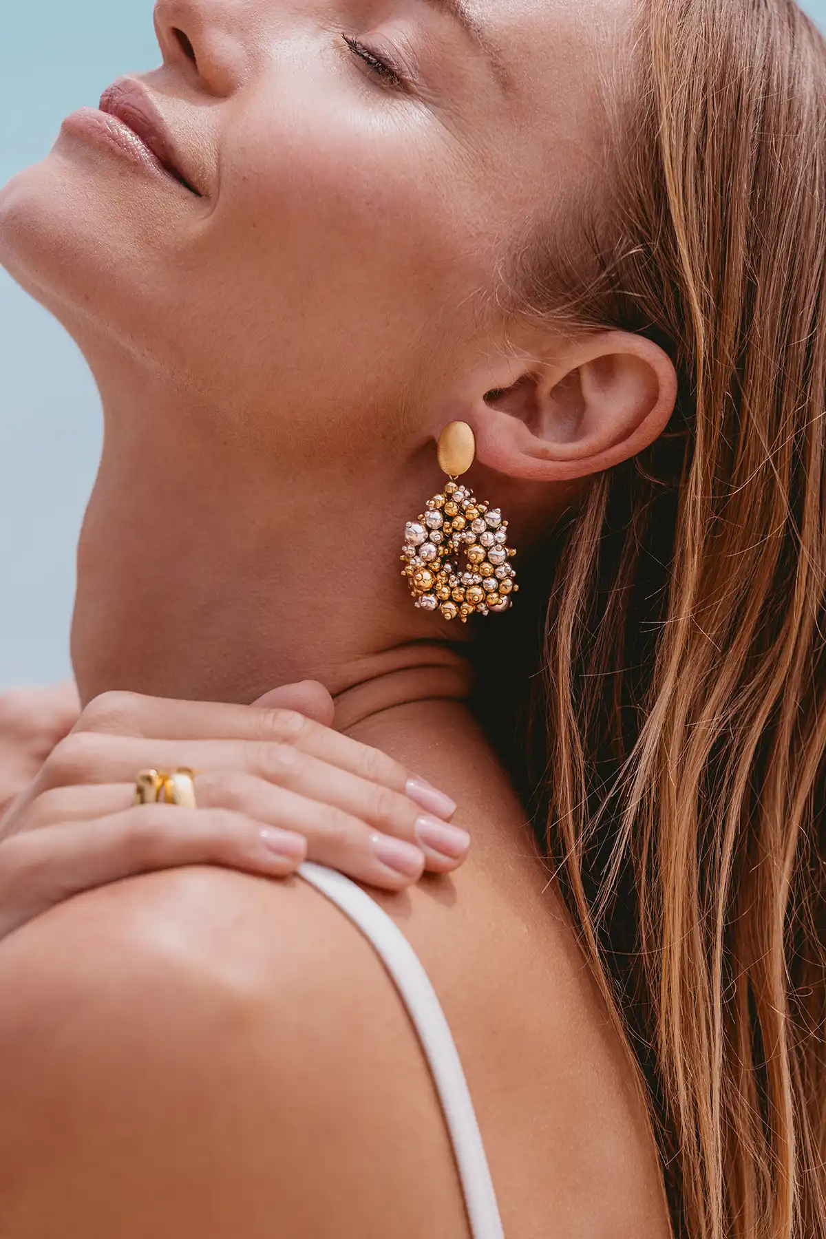 Goud- en Zilverkleurige Oorbellen Louise Irregular Double Stones Drop S