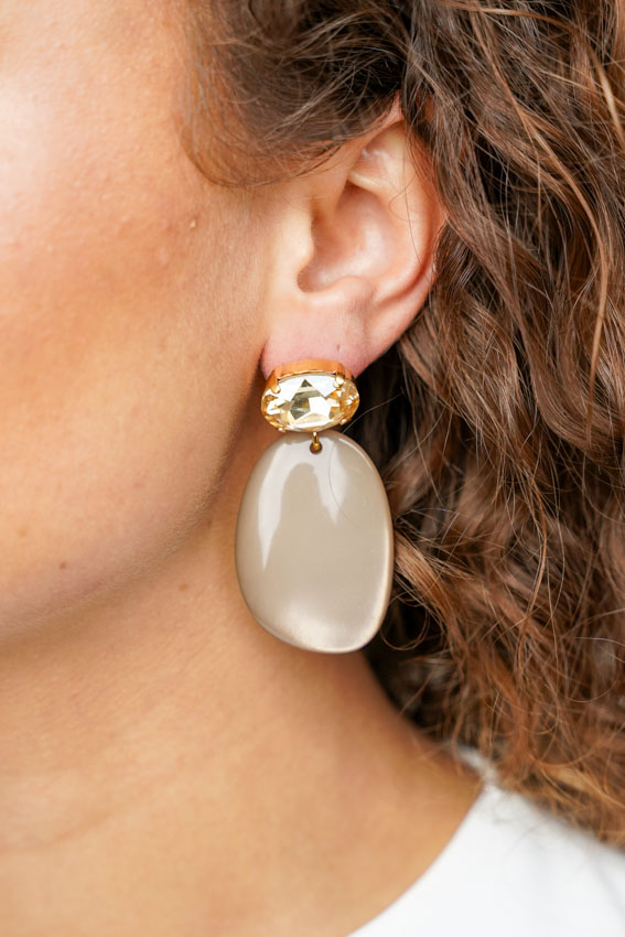 Beige Earrings Celia Oval S Rhinestone