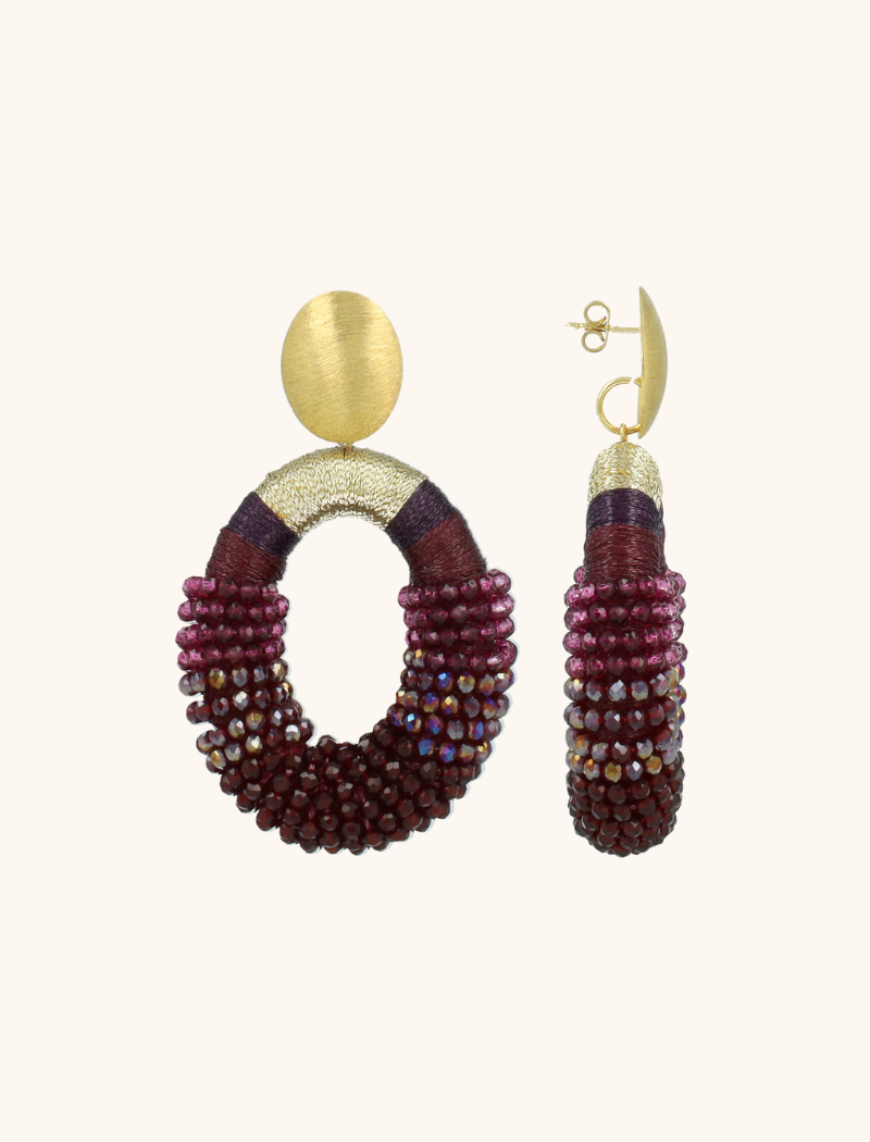 Bordeaux Rode Oorbellen Combi Oval L Yara