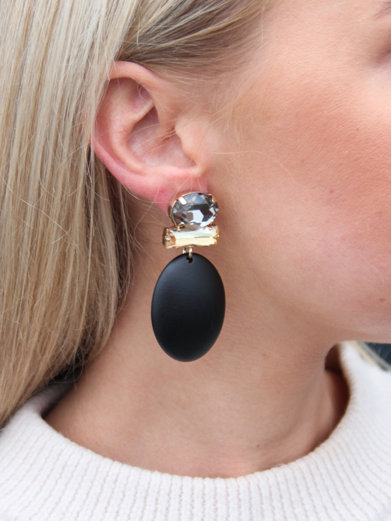 Black Earrings Sirius Oval Strass