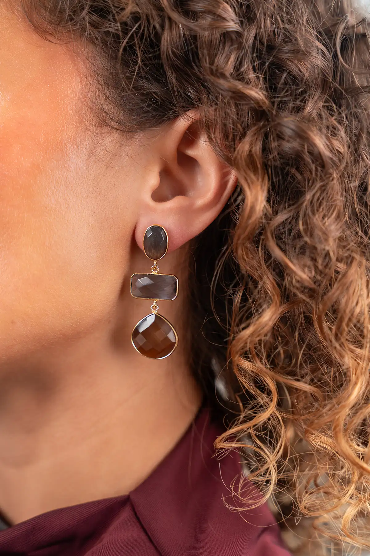 Metallic Bruin/Koper Oorbel Lune Triple Shapes
