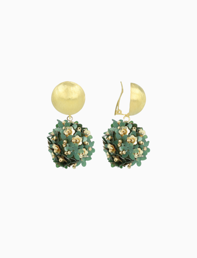 Groene Flower Sequin Oorbellen Daisy Globe M Clip