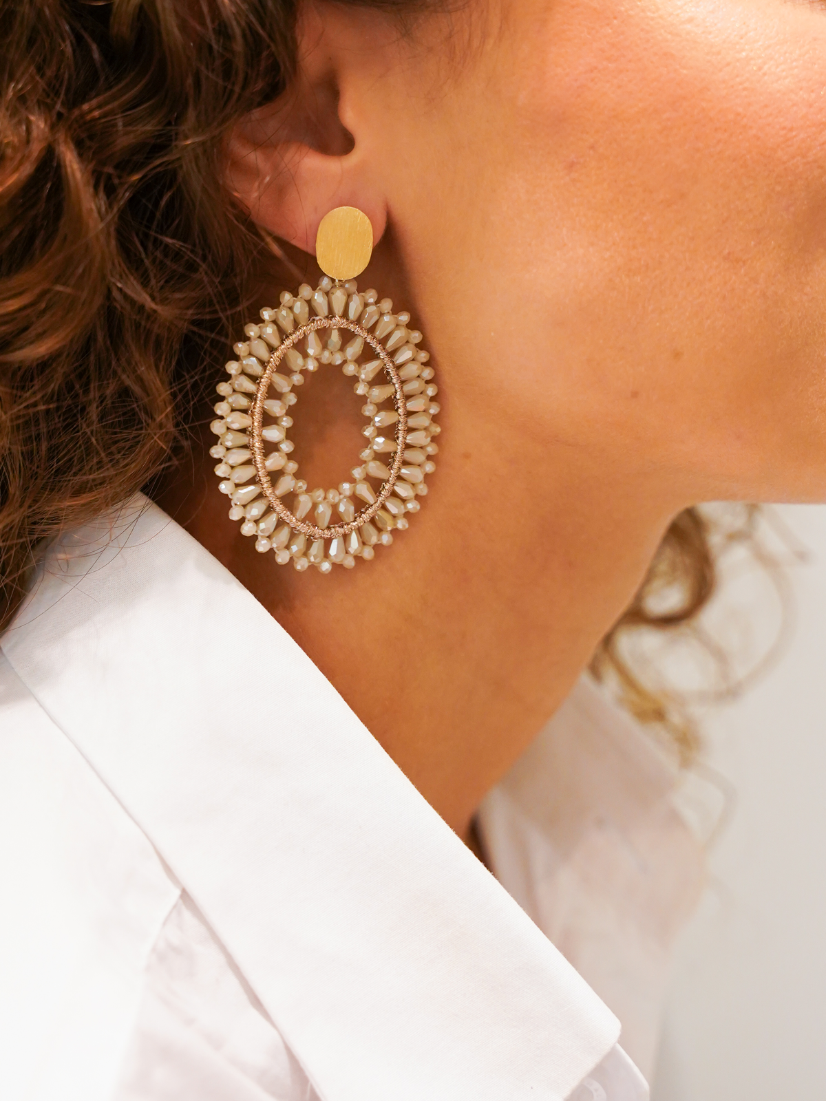 Beige Oorbellen Noa Silk Double Stones