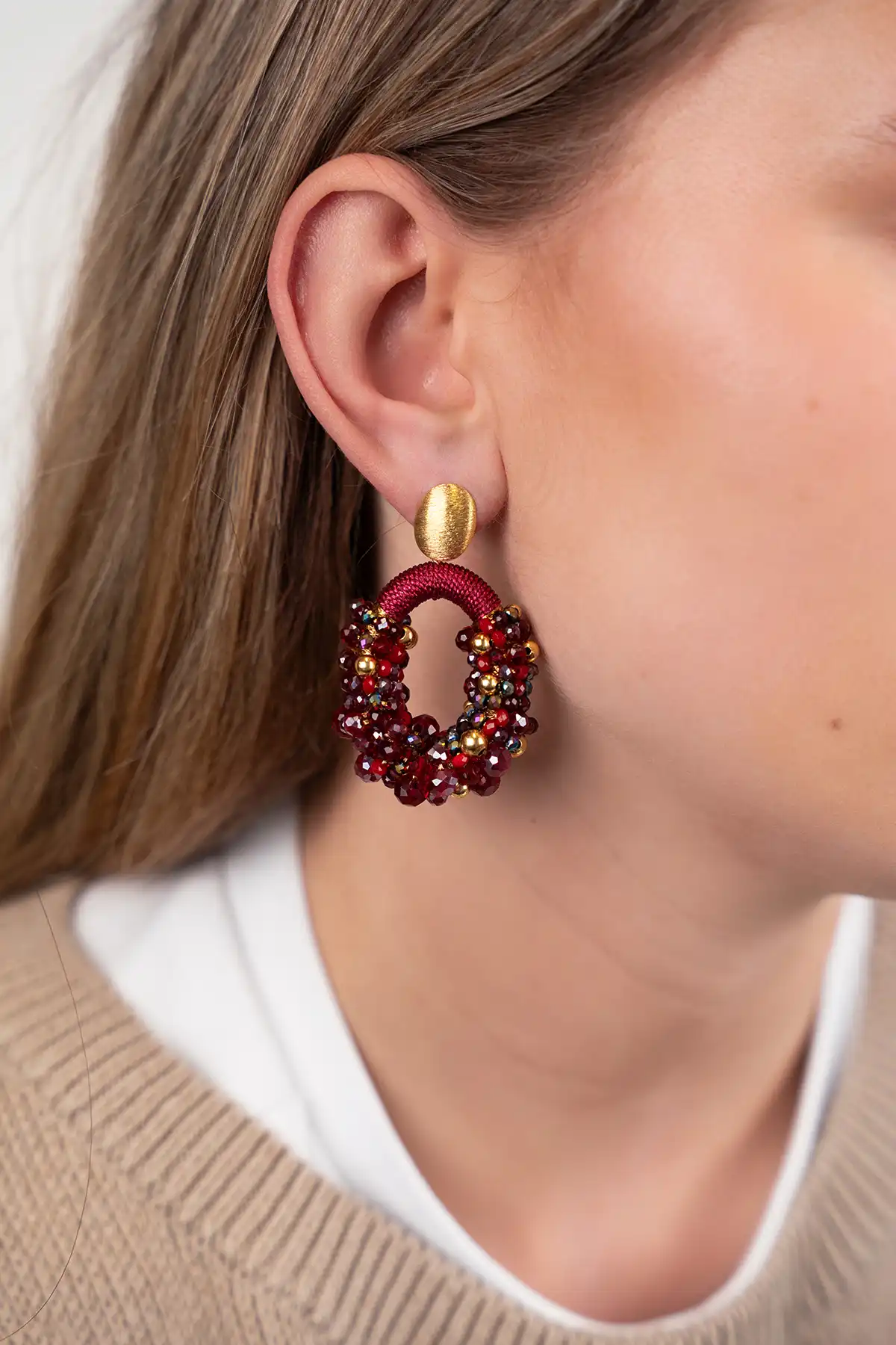 Bordeaux Oorbellen Ophelia Combi Ovaal M