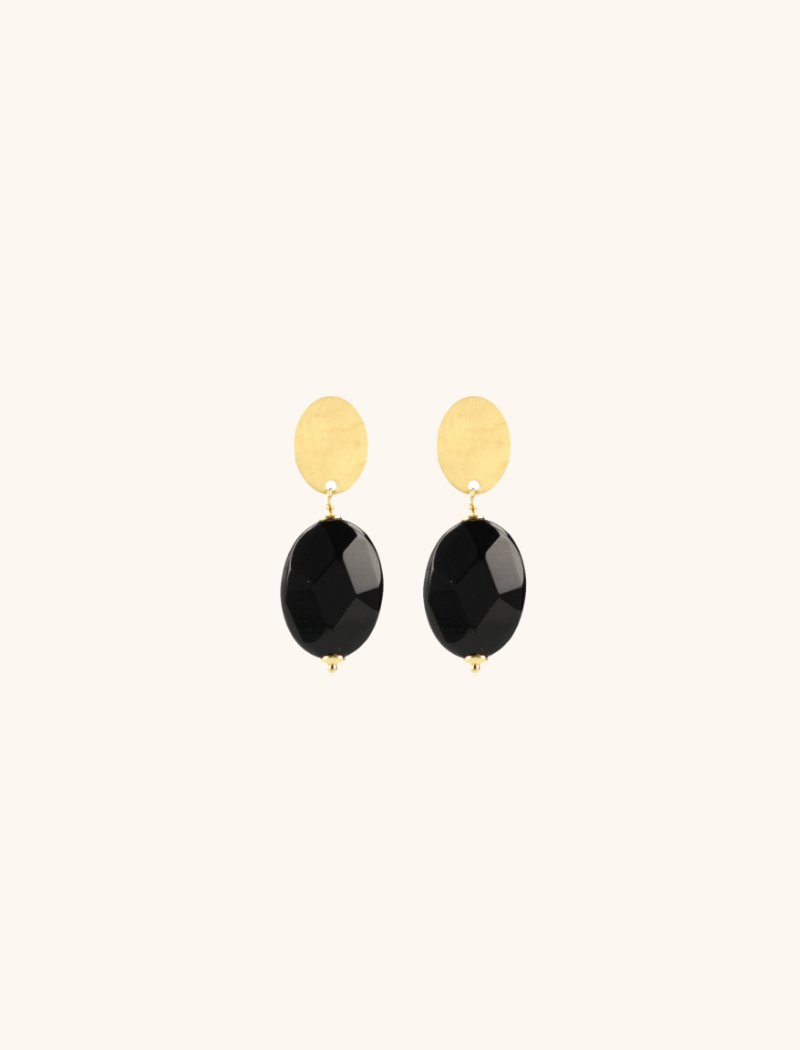 Black earrings quartz oval S
