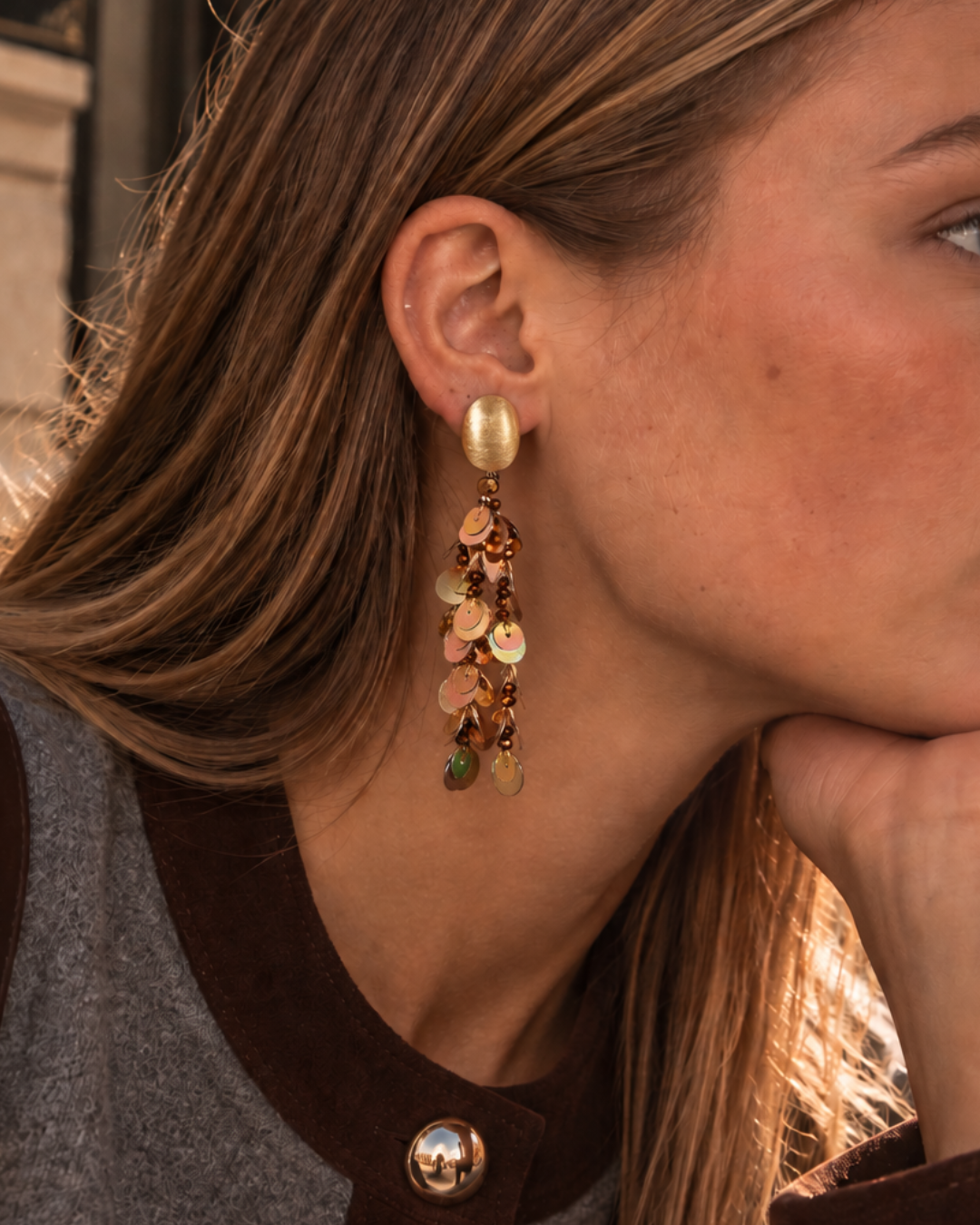 Koperen Oorbellen Sequin Single Fall L