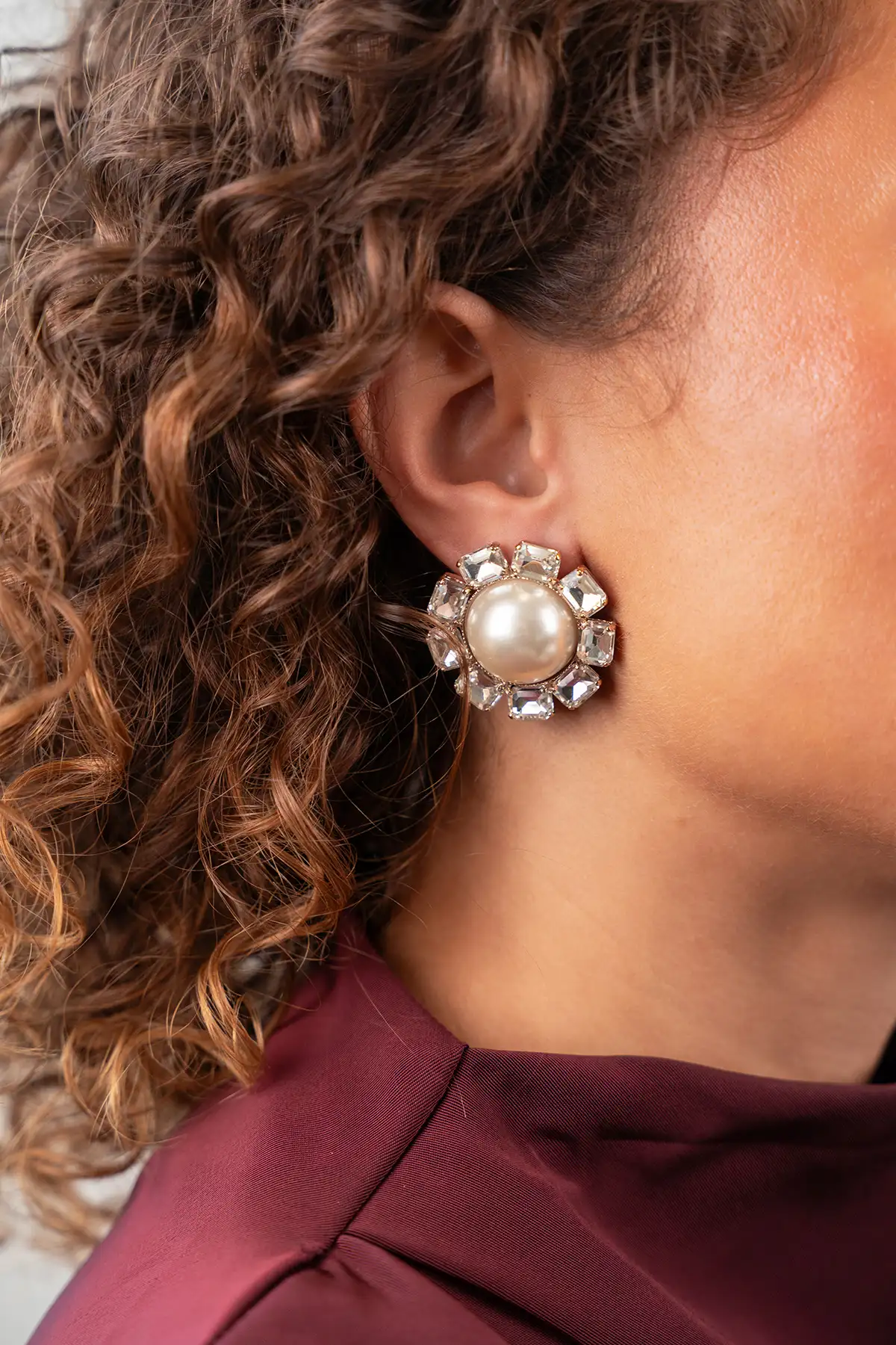 Gouden Oorbellen Round Pearl Rectangles Mona