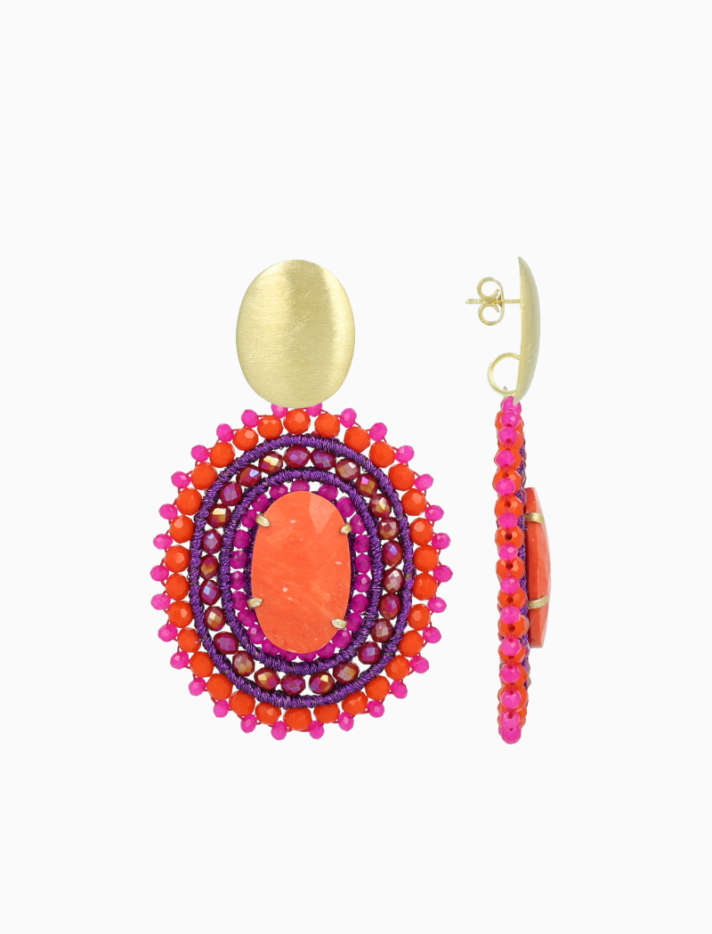 Rode Oorbellen Jamie Filled Oval 3 Rings w/ Stone L