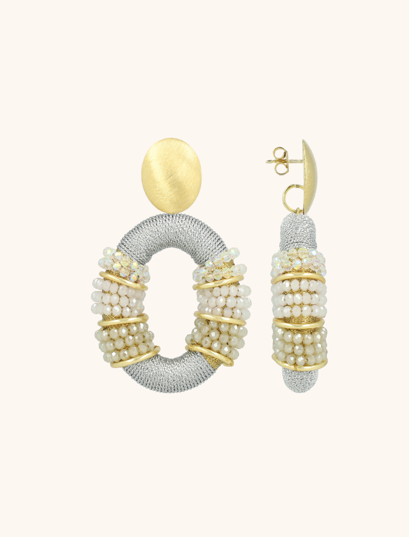 Crystal Silver/Nude Earrings Elle Combi Oval Deluxe L  