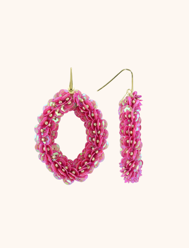 Fuchsia Earrings Sequin Oval L