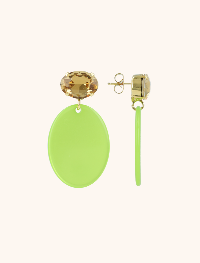 Lime oorbellen Celia ovaal S strass