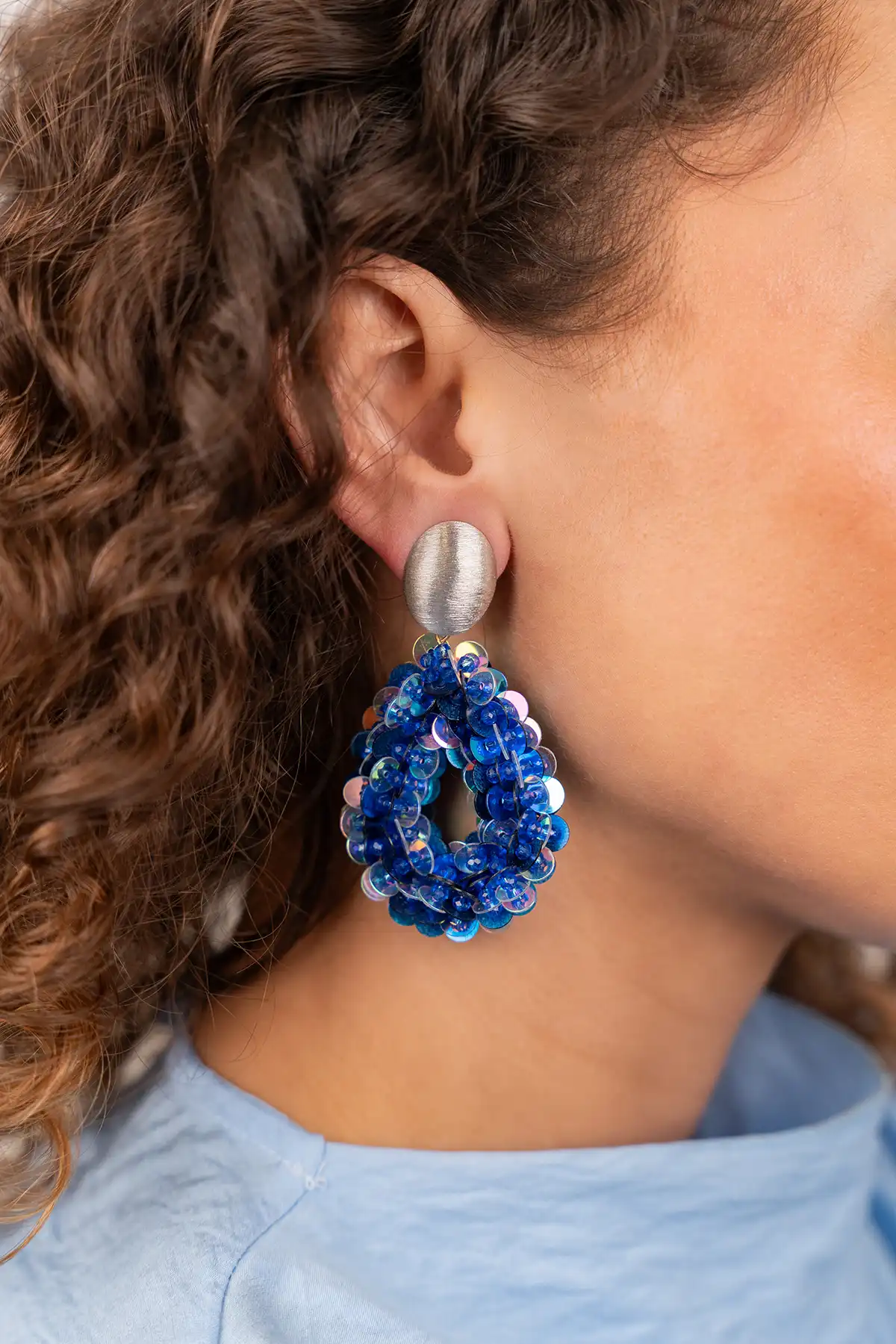 Blauwe Oorbellen Fenna Sequin Drop M