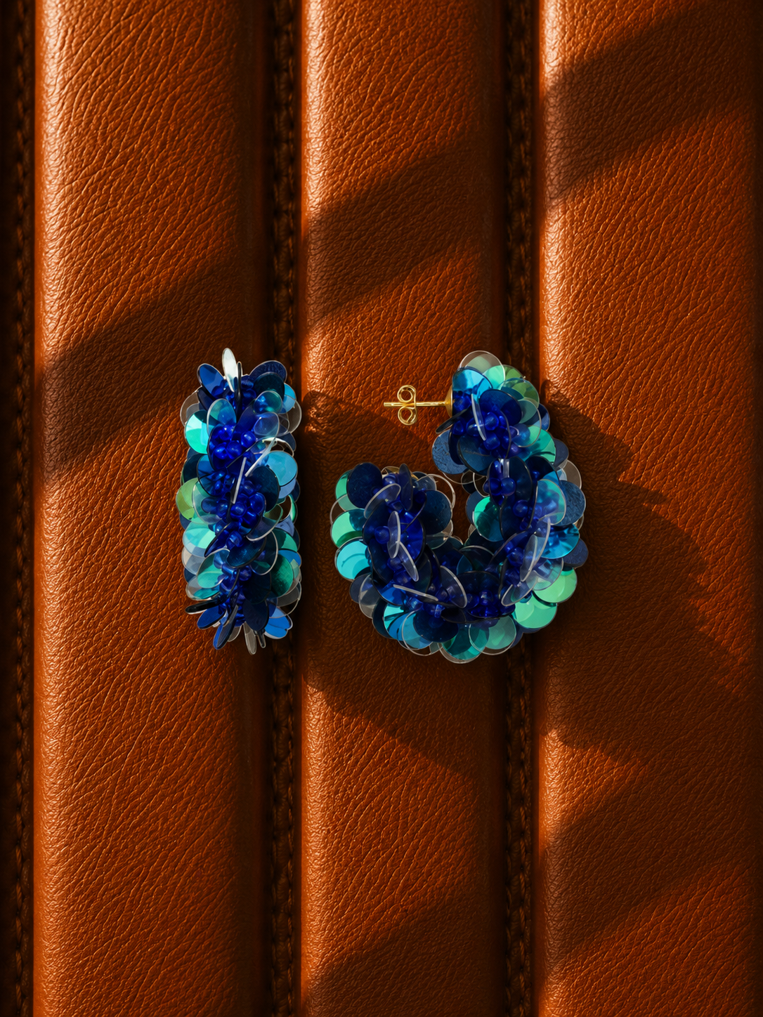 Blauwe Oorbellen Eva Sequin Oval Creole XL