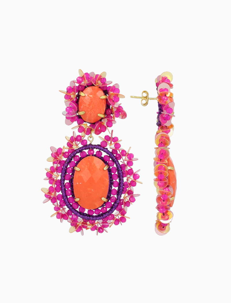 Fuchsia Earrings Lara Pendant Earring Double w/ Sequins L