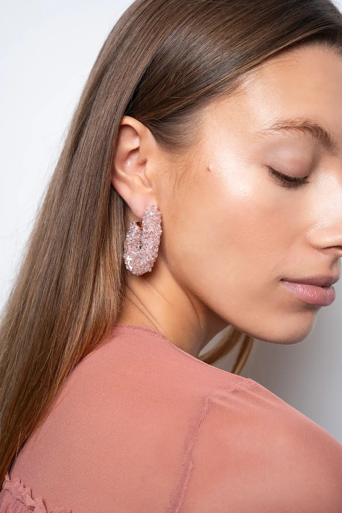 Crystal Pink Oorbellen Pascalle Creole Raw
