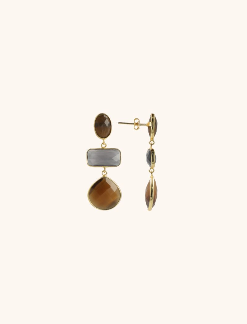 Metallic Bruin/Koper Oorbel Lune Triple Shapes