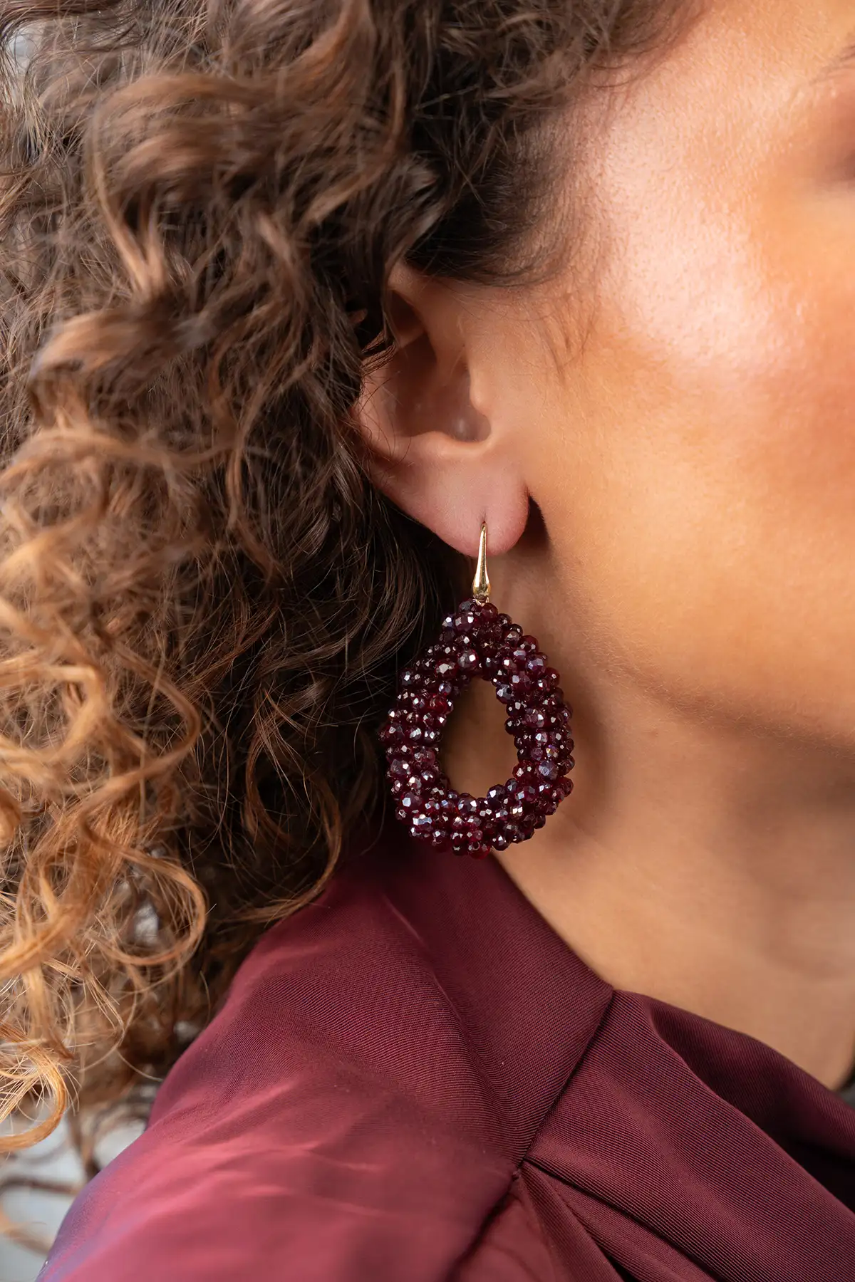 Rode Oorbellen Drop L Irregular Stones Berry