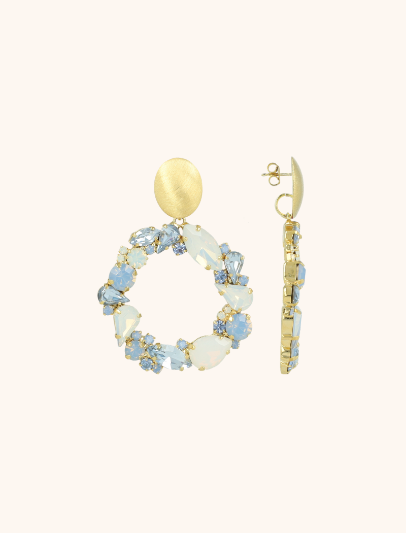 Blauwe Oorbellen Strass Lynn Rond