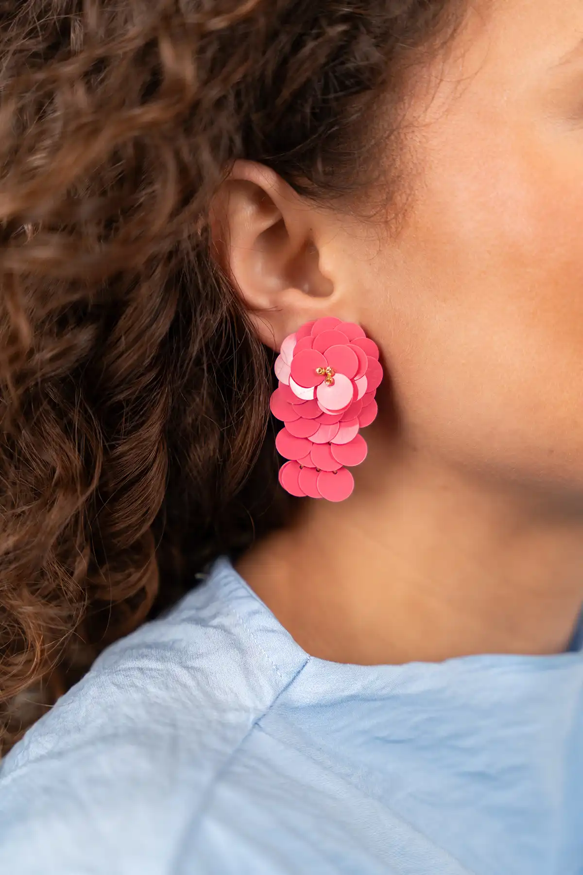 Roze Oorbellen Linde Sequin Flower Waterfall M