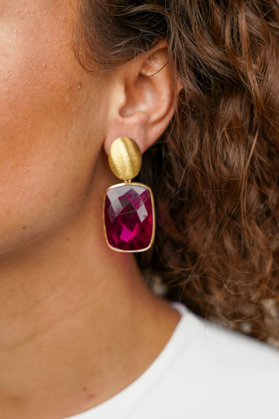 Fuchsia Earrings Jane Square Quartz
