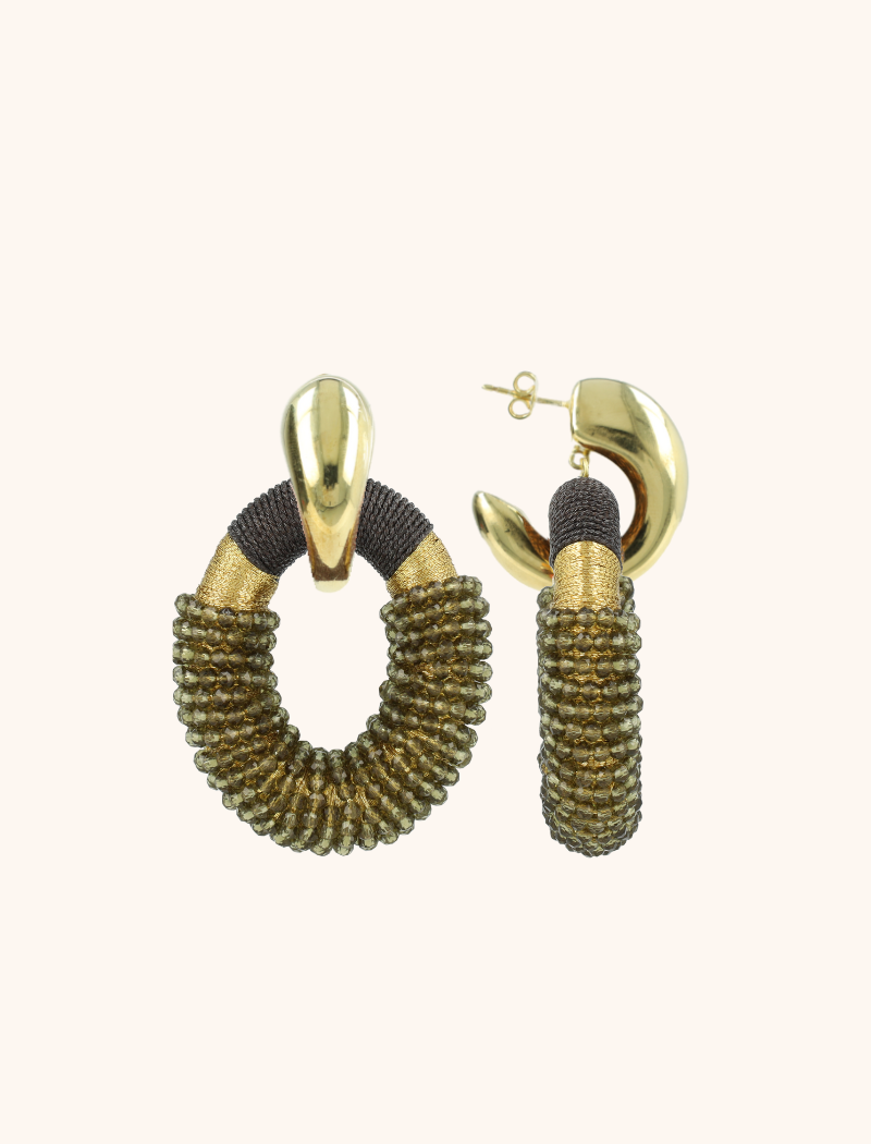 Dark Olive Earrings Yara Combi Oval L