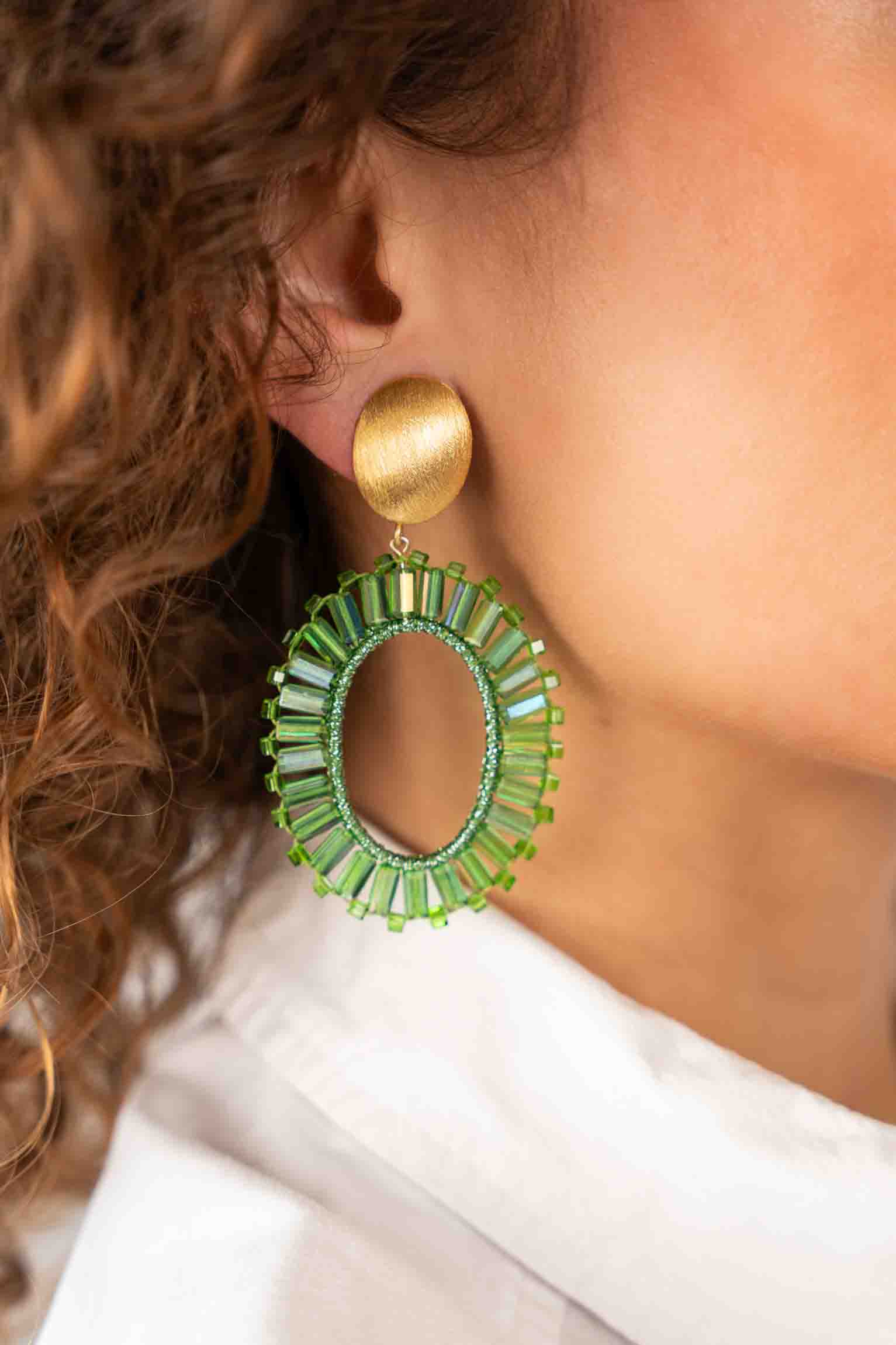 Groene Oorbellen Tonal Naomi Ovaal M Clip