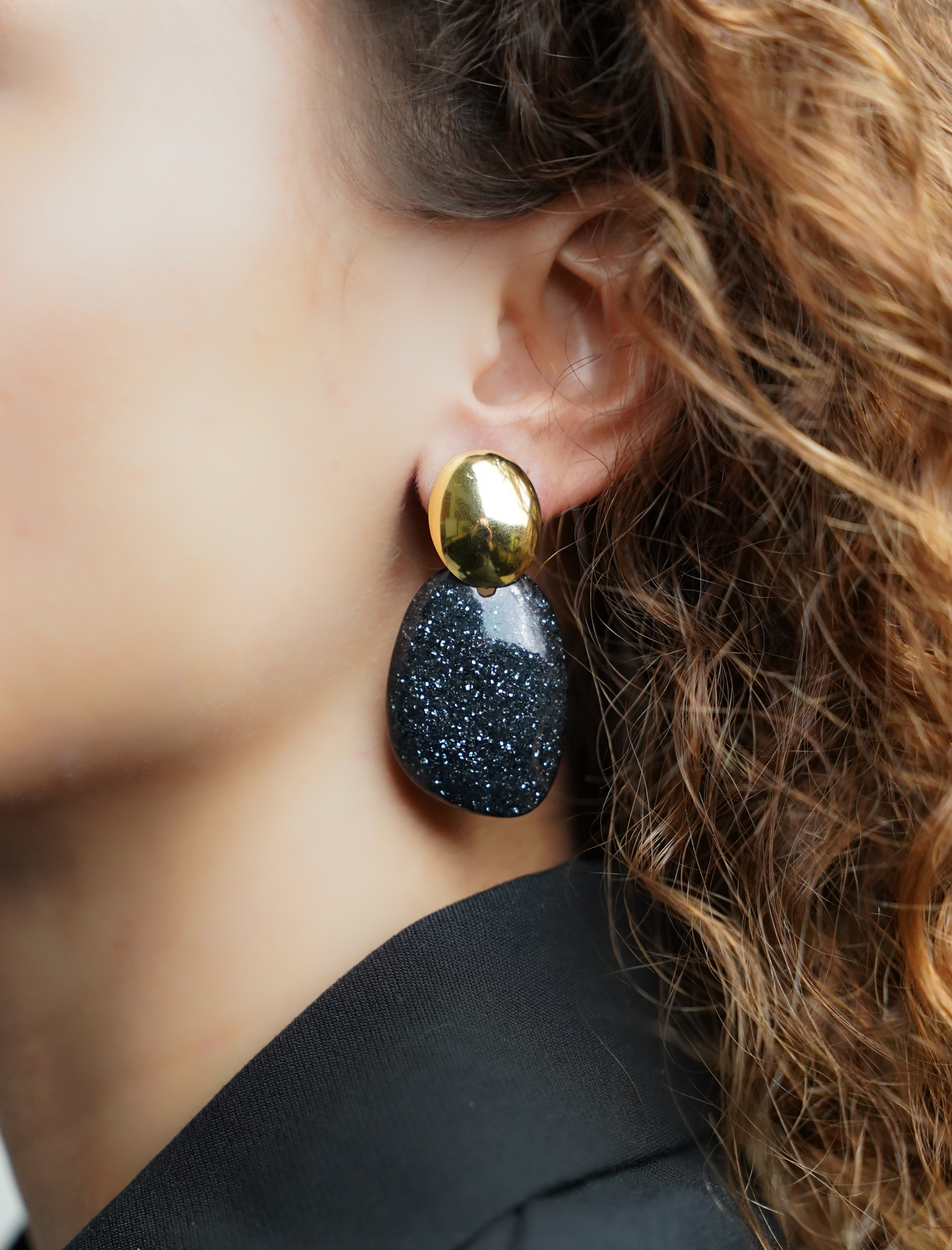 Black Glitter Earrings Little Sara Asymmetrical Oval Slott-theme.productDescriptionPage.SEO.byTheBrand