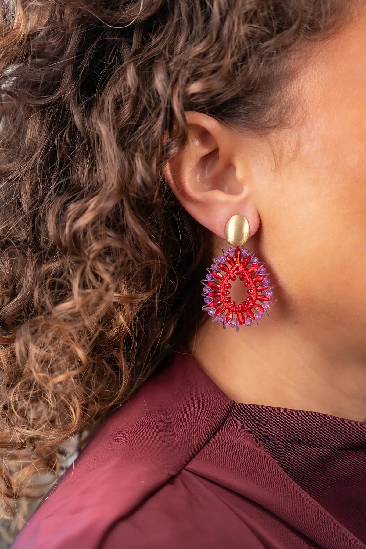 Neon Rode Oorbellen Drop Kristallenl S Sequins Robin