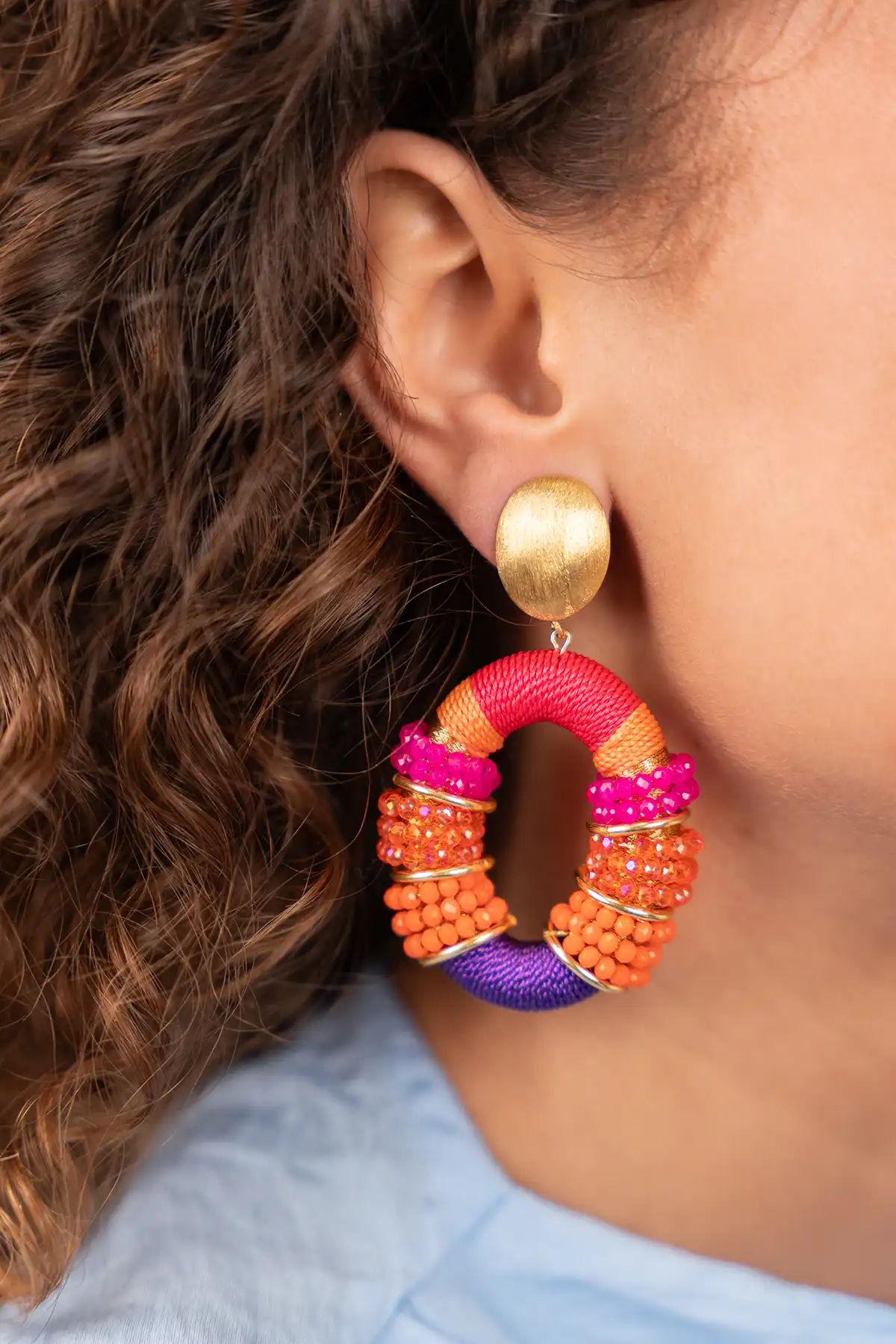 Fuchsia Earrings Elle Combi Oval Deluxe L Clip