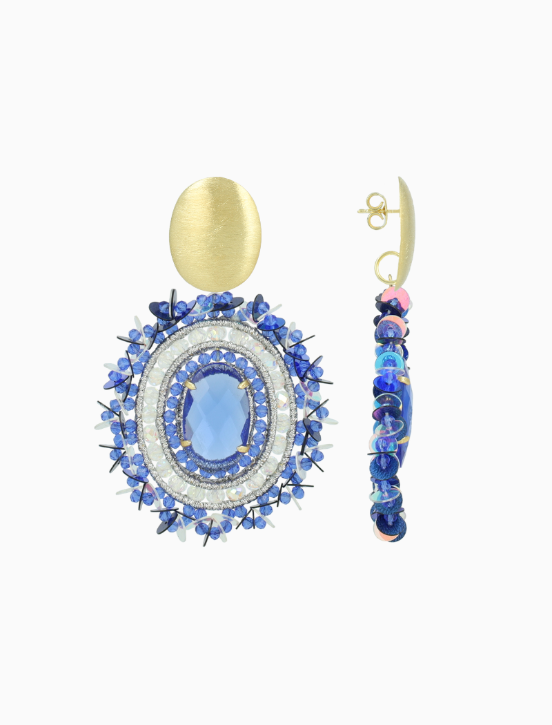 Blauwe Oorbellen Venna Filled Oval with Sequins L