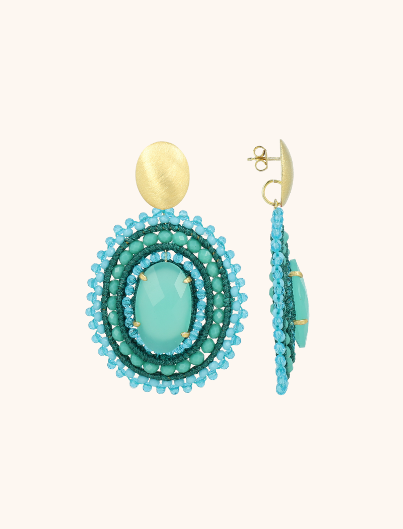 Turquoise Oorbellen Jamie Filled Oval 3 Rings w/ Stone L