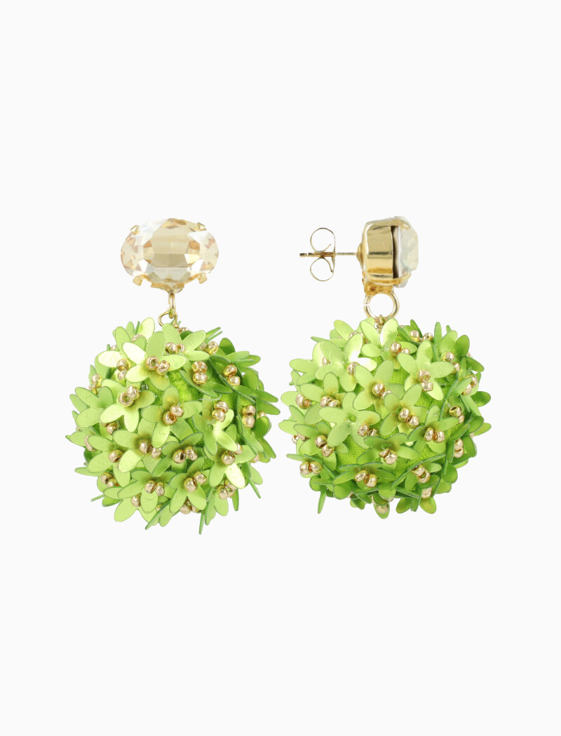 Lime Daisy flower globe L Strass-Ohrringe
