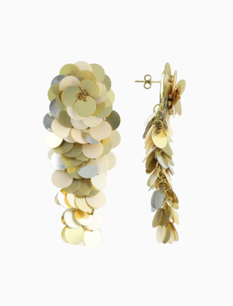 Champagne Silber Goldene Sequin Flower Waterfall Ohrringe L