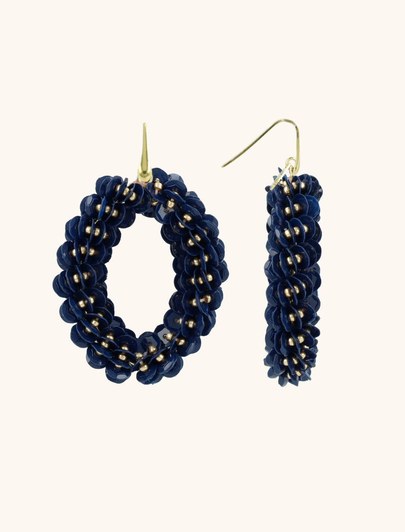 Gemixt blauwe oorbellen sequin ovaal L