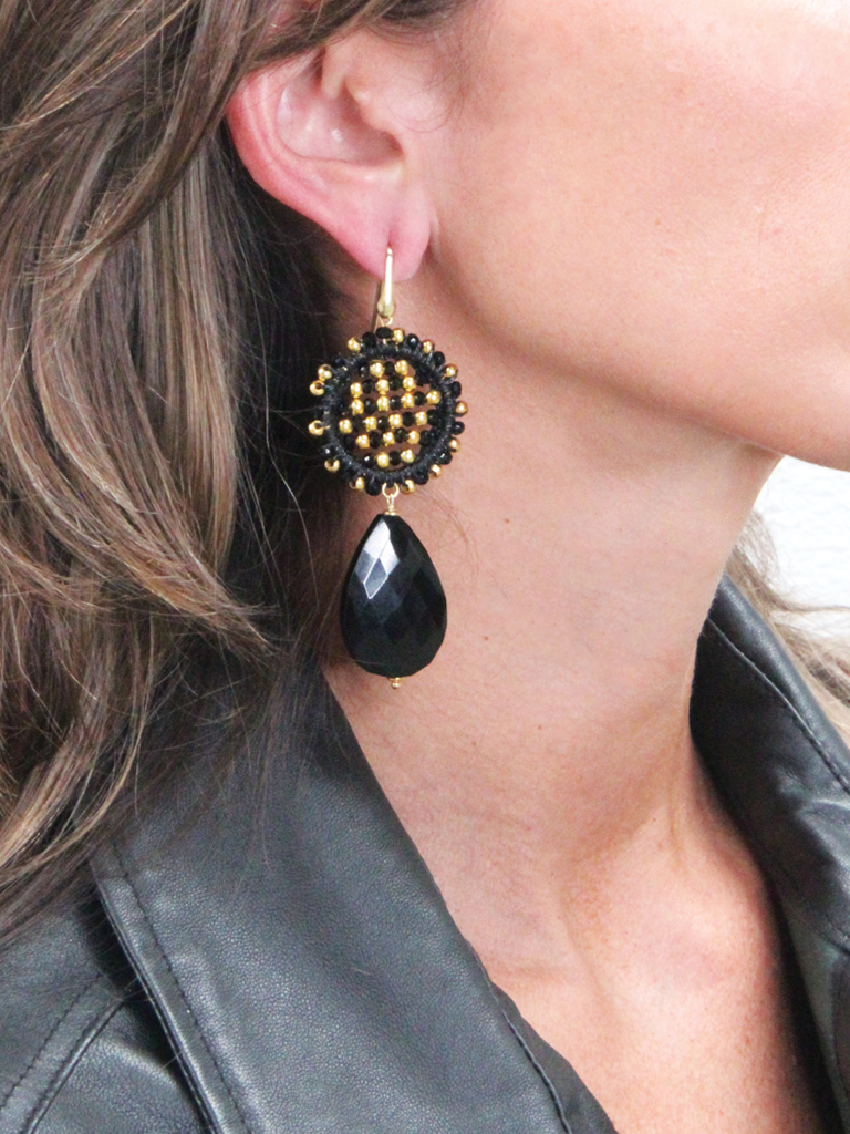 Black Earrings Venus Circle Abacus Double Stones