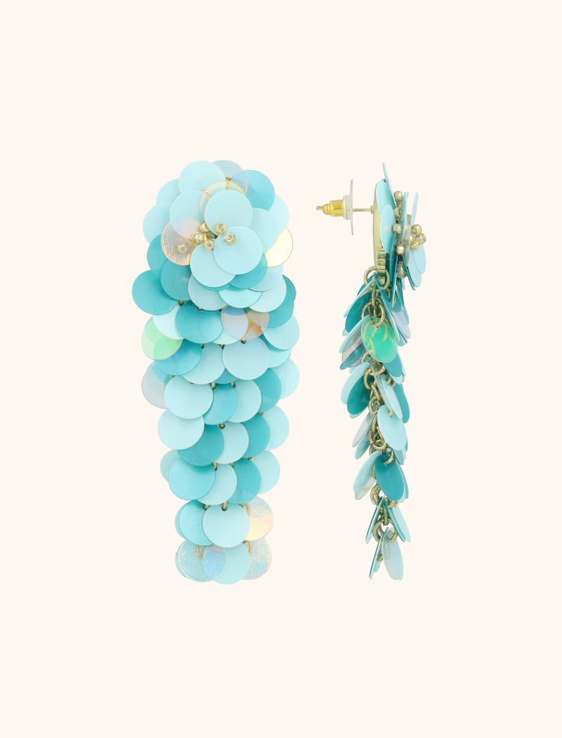 Blaue Ohrringe Linde Pailletten Blumen Wasserfall L  
