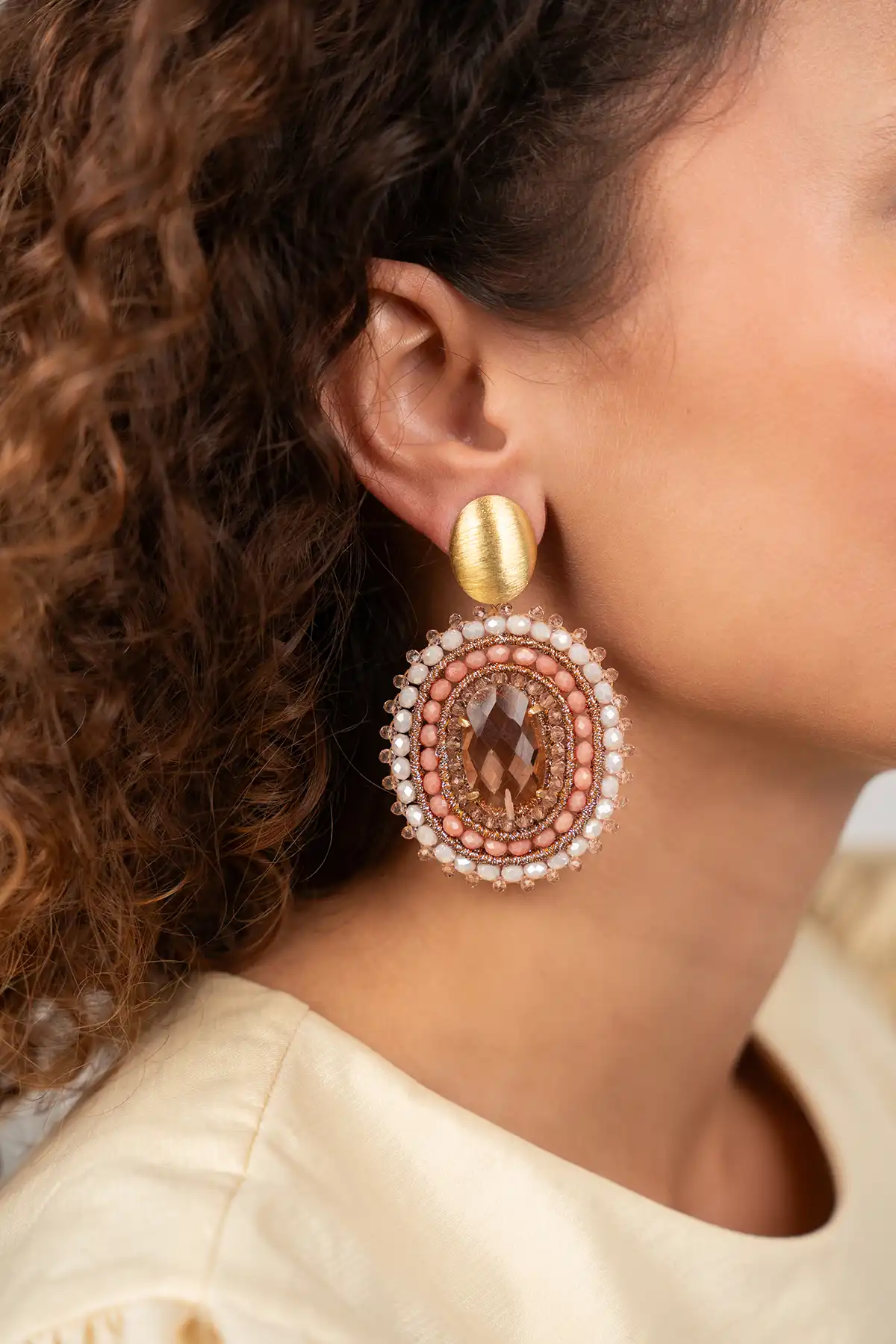 Coral Oorbellen Jamie Filled Oval 3 Rings With Stone