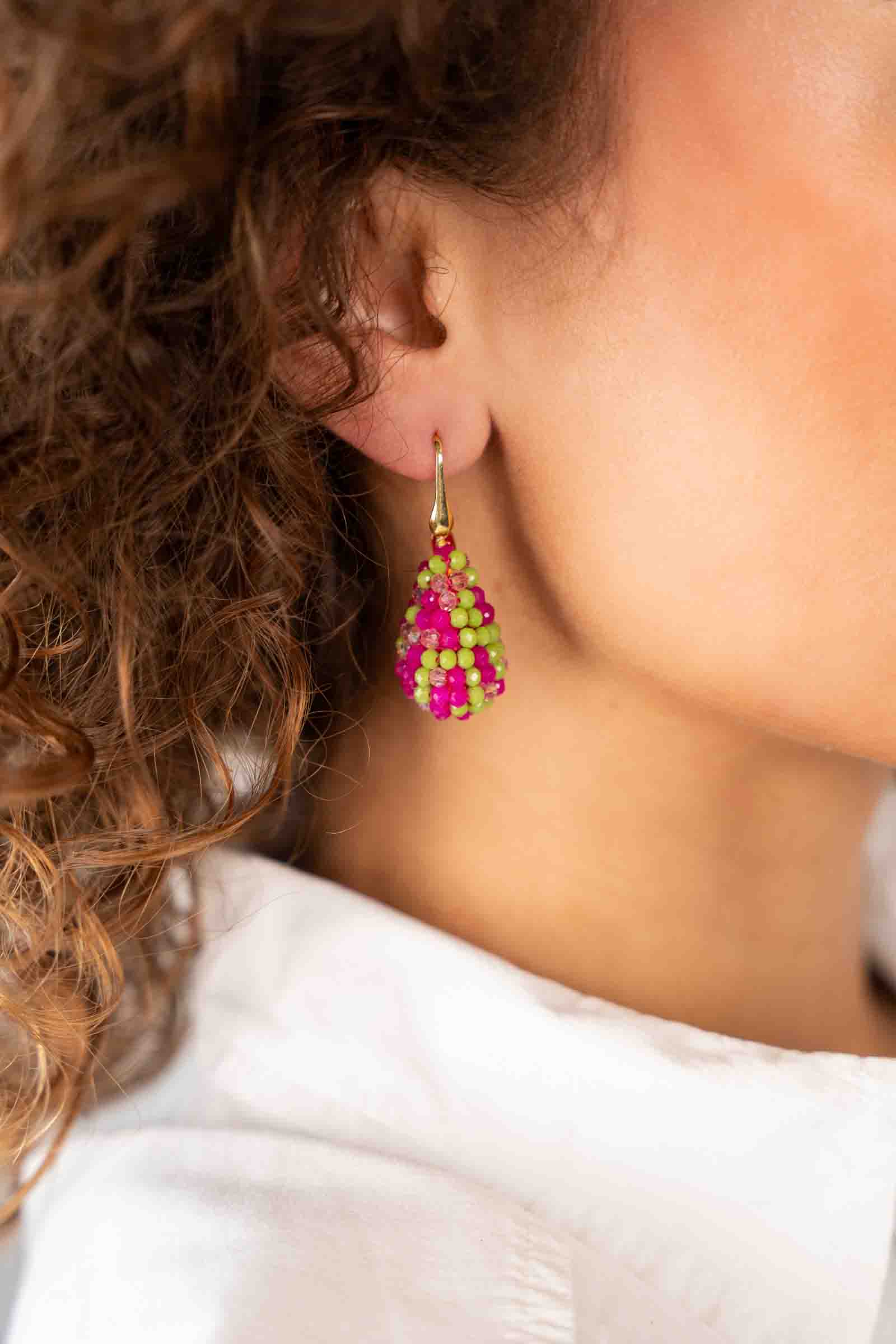 Fuchsia Lime Oorbellen Amy Cone XS