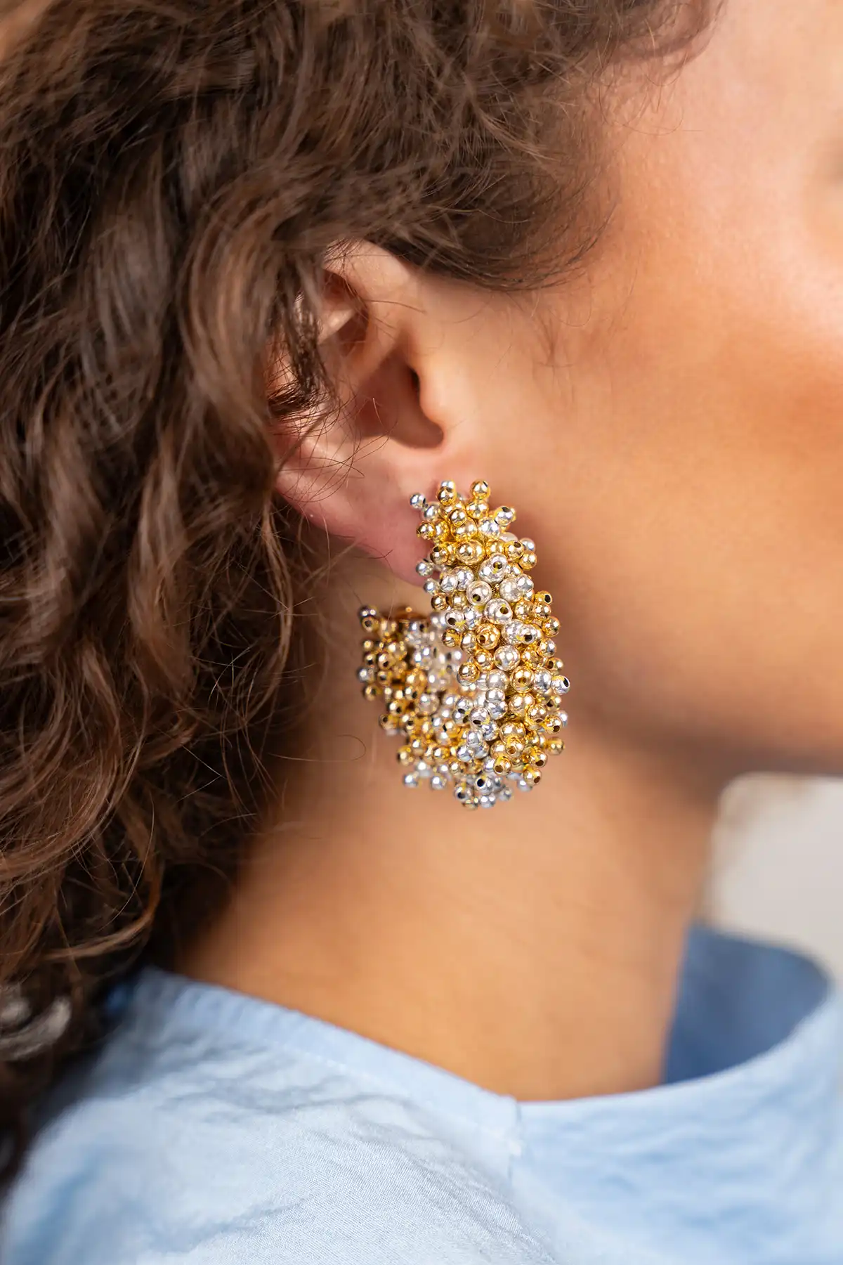 Goud/Zilverkleurige Oorbellen Danique Creole Double Stones L