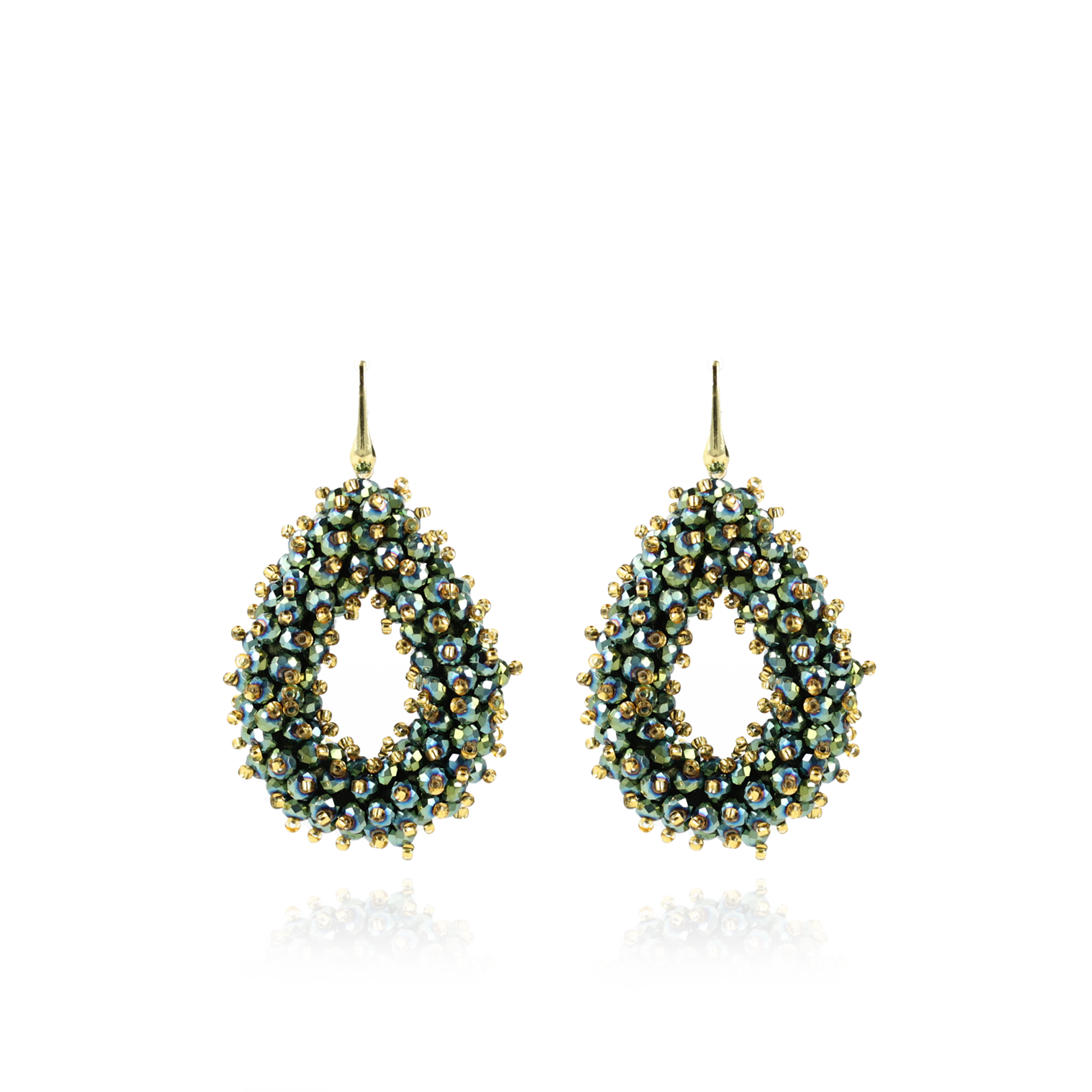Metallic Groene Oorbellen Louise Double Stones Drop L 