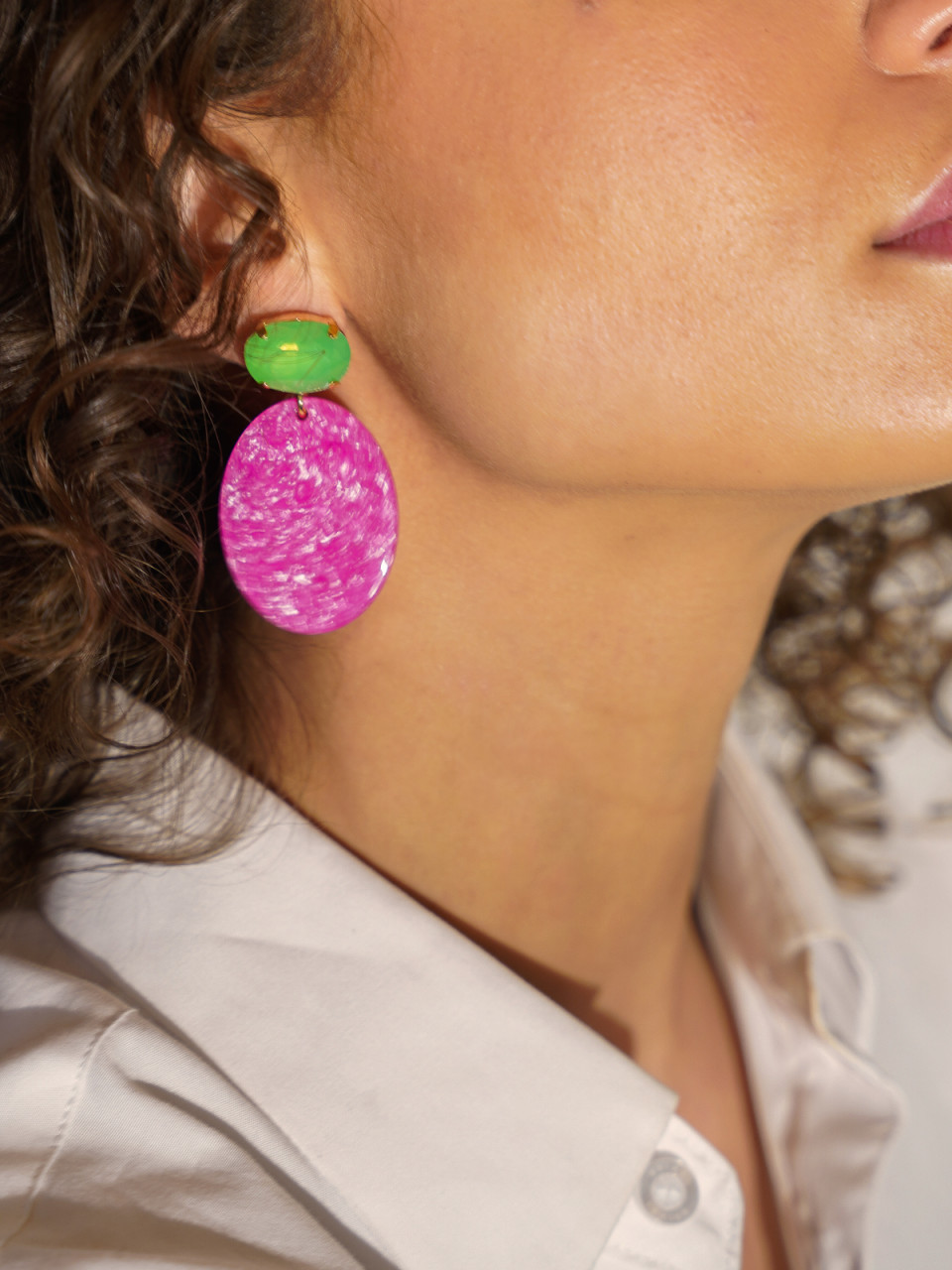 Marble Fuchsia Oorbellen Celia Ovaal S Strass Groen