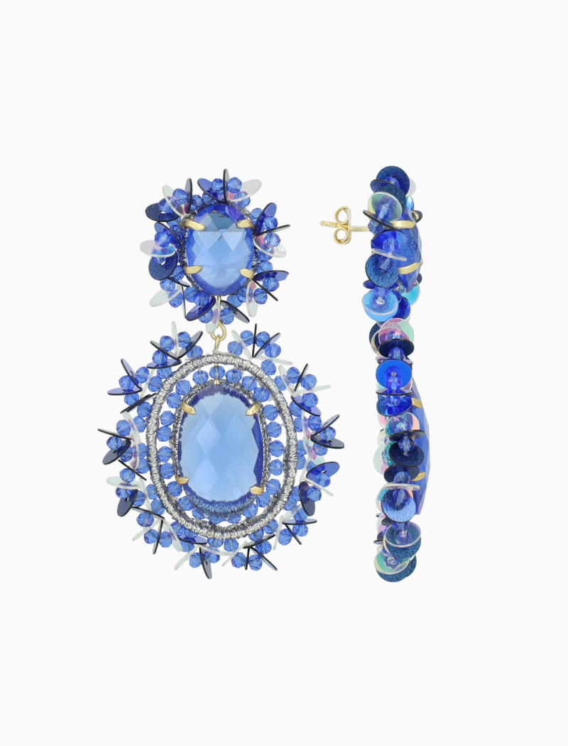 Blue Earrings Lara Pendant Earring Double w/ Sequins L