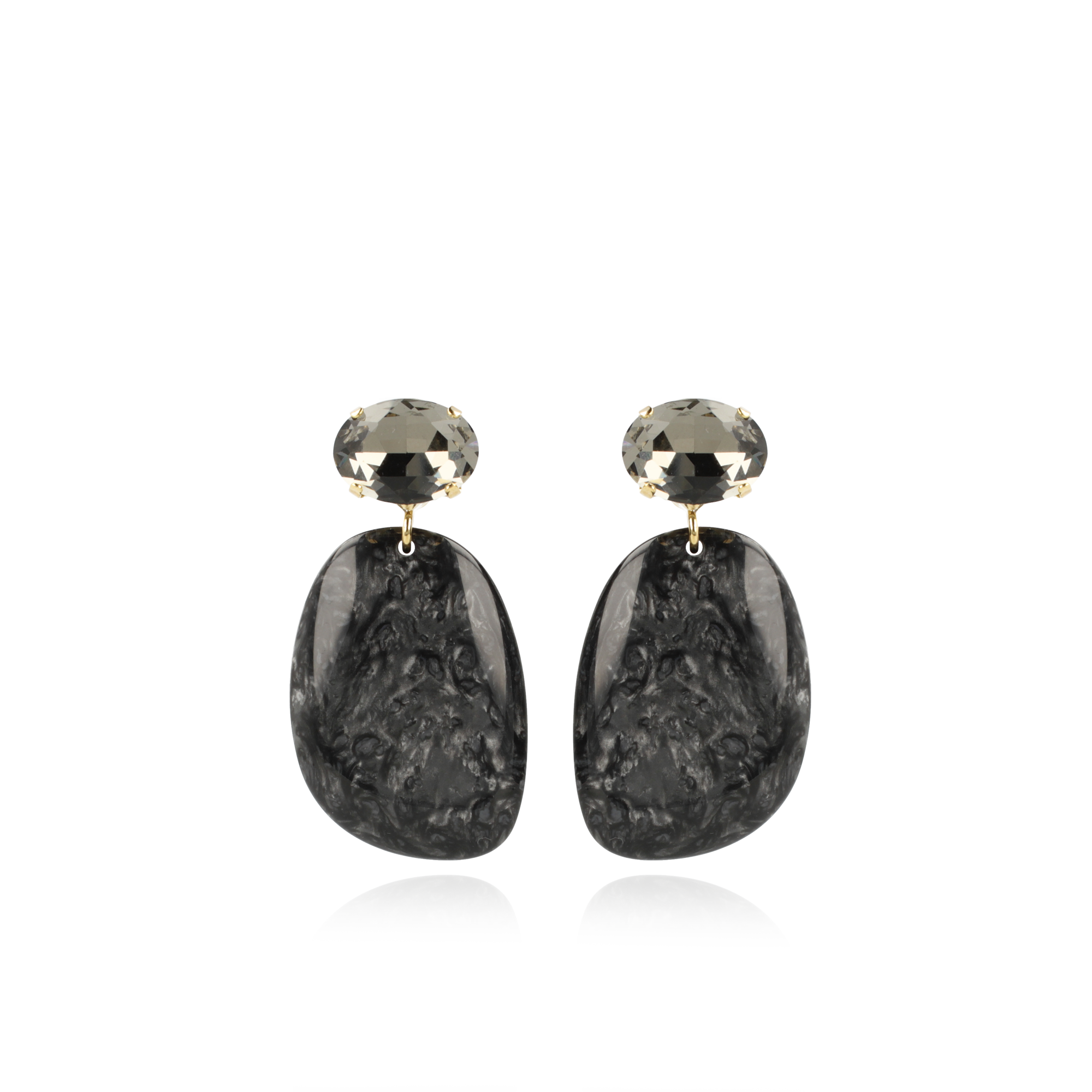 Marble Black Earrings Alara Asymmetrical Oval L Strass