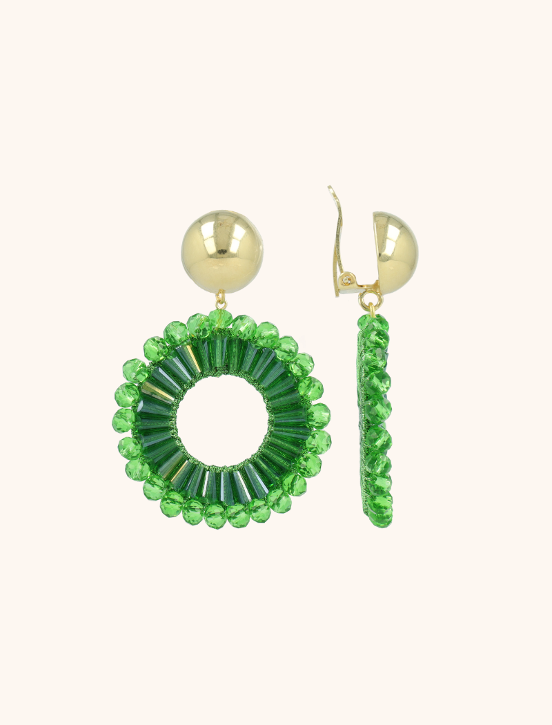 Green Earrings Ann-Mary Circle Double Clip