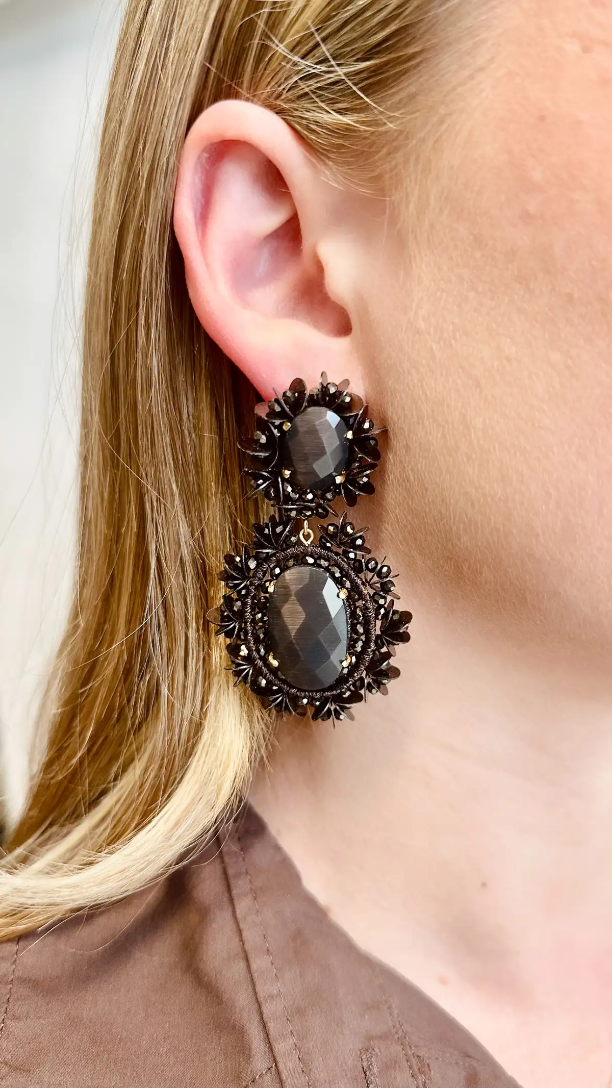 Metallic Bruine Oorbellen Lara Pendant Double Sequins L