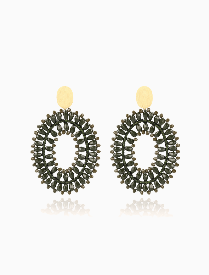 Army Groene Oorbellen Noa Silk Double Stones