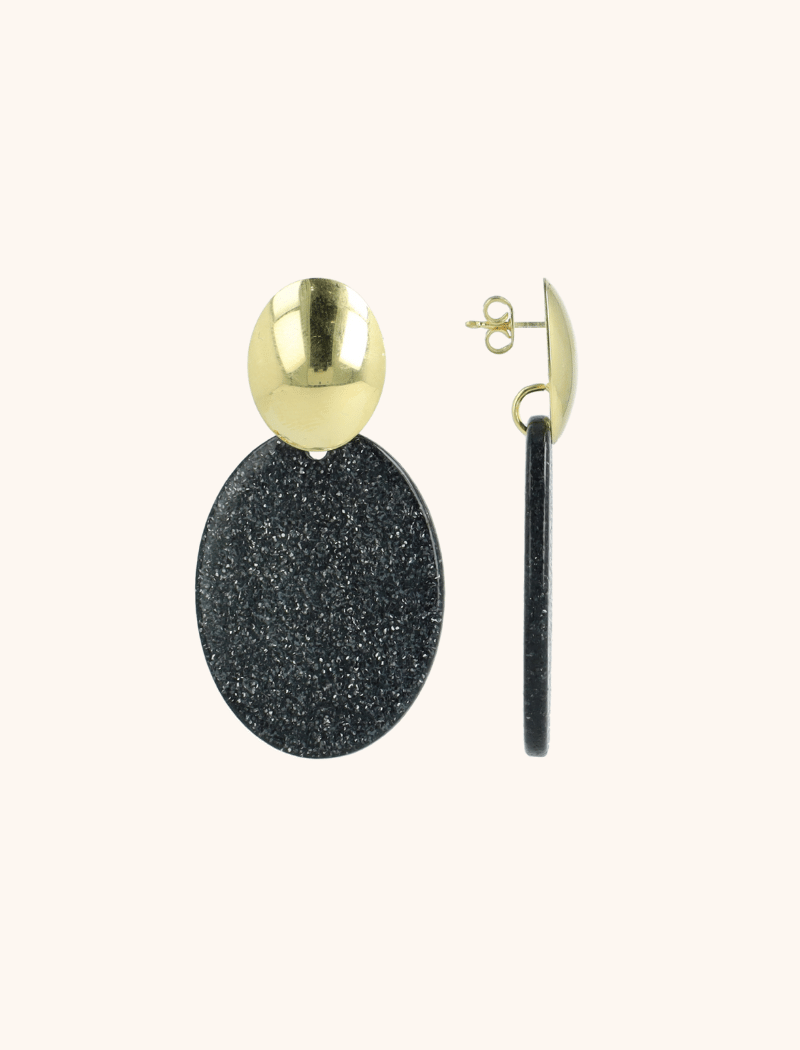 Black Glitter Earrings Celia Oval S