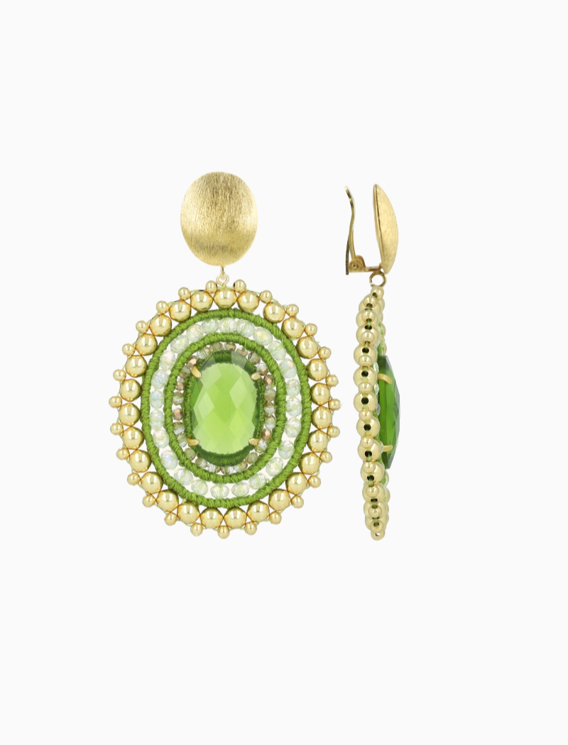 Koele Groene Oorbellen Jamie Filled Oval 3 Ringen met Steen L Clip